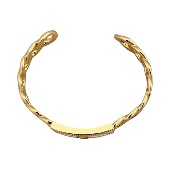 TORY BURCH • White Milgrain Logo Cuff Bracelet - Picture 6 of 7